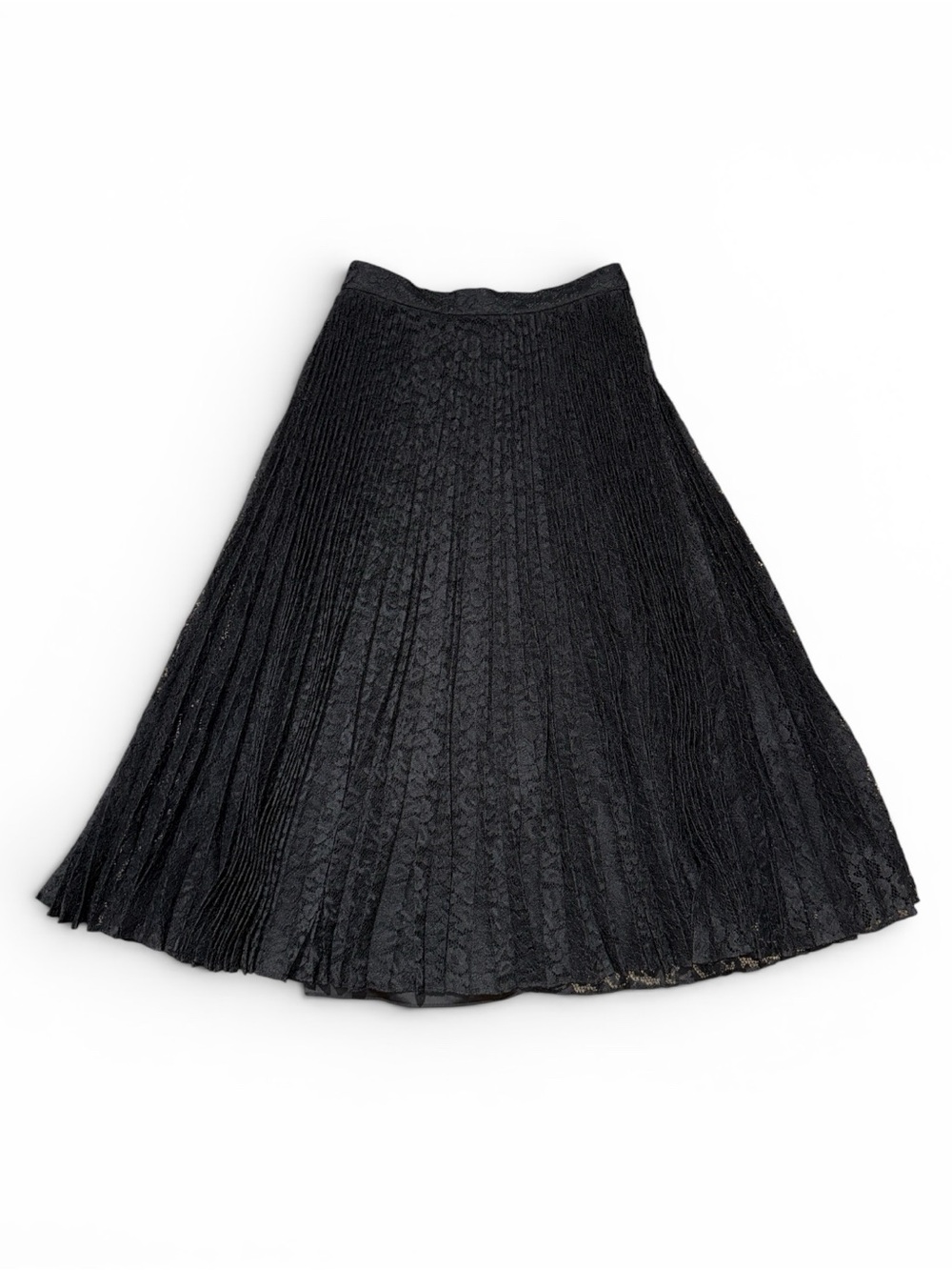 Theory Black Pleated Leopard Lace Midi Skirt 0 XS NEW